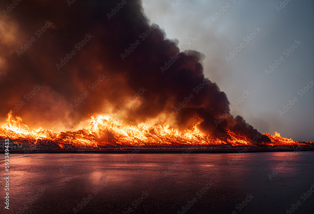 burning buildings in the city during the war, generative AI burning buildings in the city during the war, generative AI
