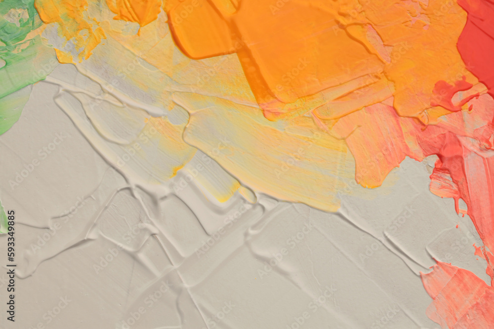 Naklejka premium Art oil and acrylic smear blot canvas painting wall. Abstract rainbow color stain brushstroke texture background.