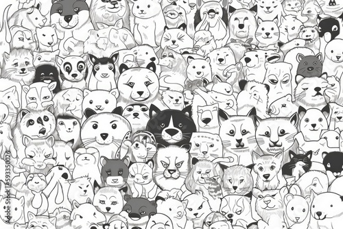 Animal Collage Element, 2D Drawn in Cartoon Style, Line Art. Generative AI