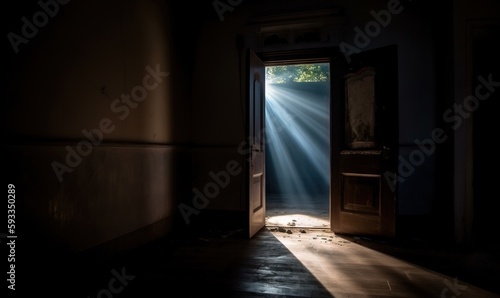  a doorway with a light coming through it and a light coming through the door with the light coming through the door and the light coming through the door. generative ai