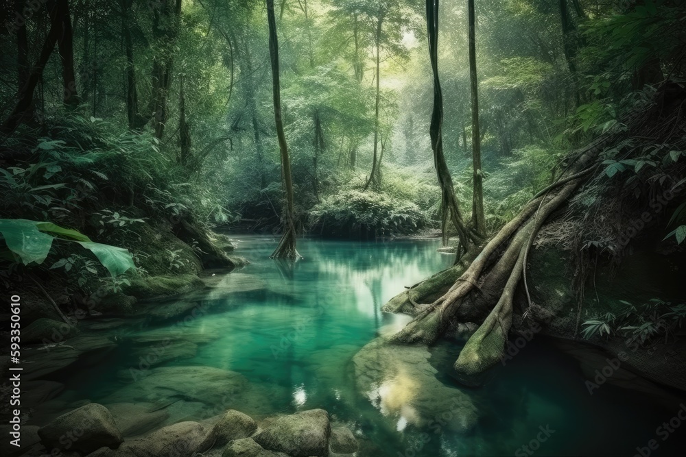 Naklejka premium waterfall in the Forest National Park of Thailand. Generative AI