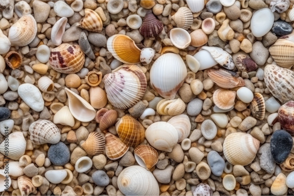 Background with clean sea, stones, and shells. Generative AI