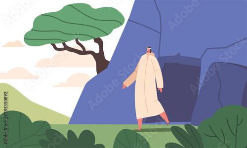 Resurrection Of Lazarus Scene. Jesus Bringing Lazarus Back To Life After Four Days In Tomb Displaying His Divine Power