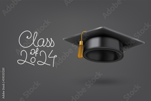 Graduation class of 2024 concept with gdaruation cap. 3d vector icon isolated on white background