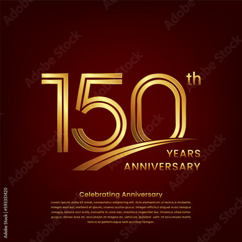 150th Anniversary logo with double line concept design, Golden number for anniversary celebration event. Logo Vector Template
