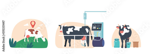 Cows On Livestock Grazing On Fresh Green Pastures, Lazing Under The Sun, And Enjoying Their Peaceful Existence On Farm
