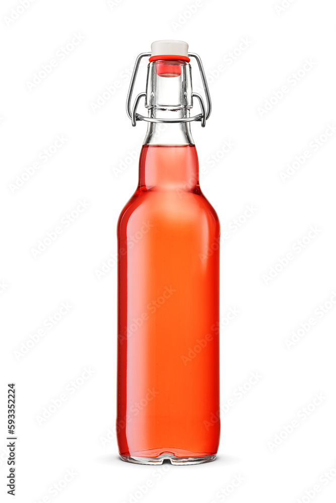 Glass transparent swing bottle with red low alcohol or soft drink without label isolated on a white. Glass transparent swing bottle with red low alcohol or soft drink without label isolated on a white.