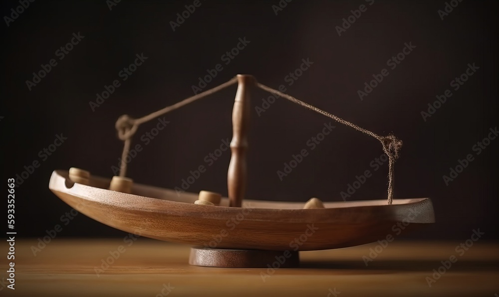 a wooden boat with a string on the front of it and a string on the back of the boat on top of the wooden boat.  generative ai