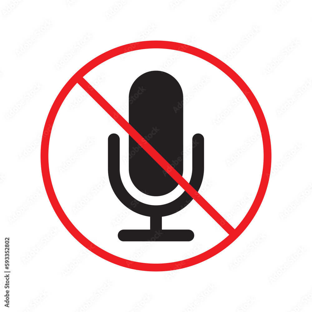 Forbidden microphone vector icon. Mic flat sign design. No mic