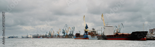 Panoramic shot of ships being in maintenance in port Of Klaipeda. 