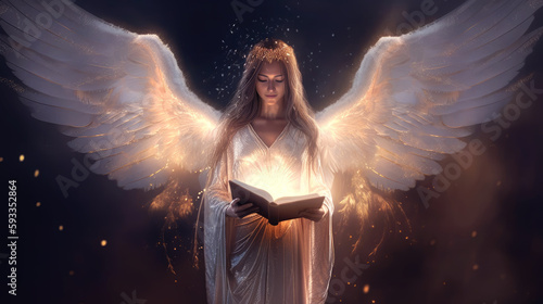 angel woman reads a book. generative ai.