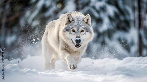 white wolf in snow before the fight - illustration  © Abdo