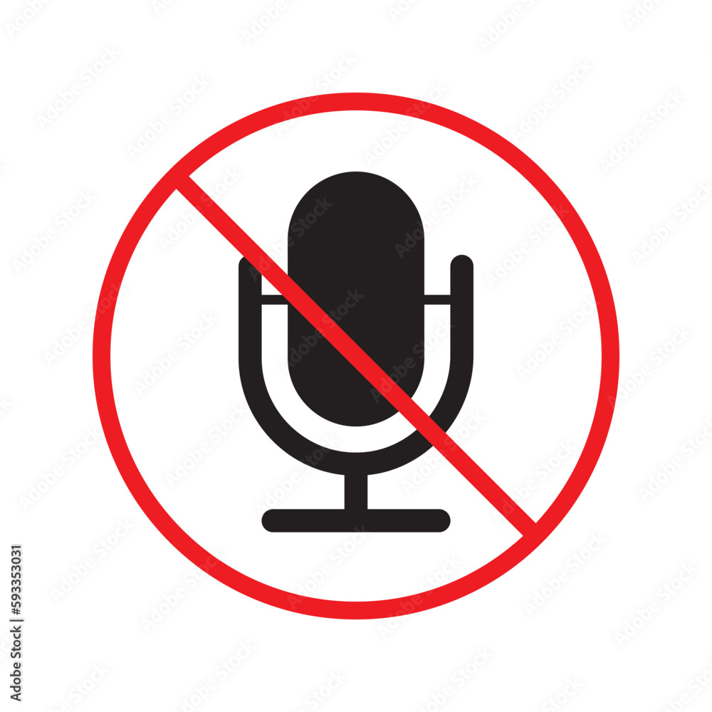 Forbidden microphone vector icon. Mic flat sign design. No mic