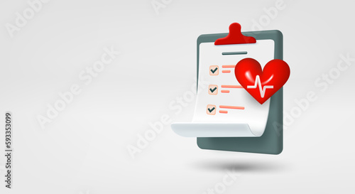 Anamnesis on clip board. 3d vector banner with copy space