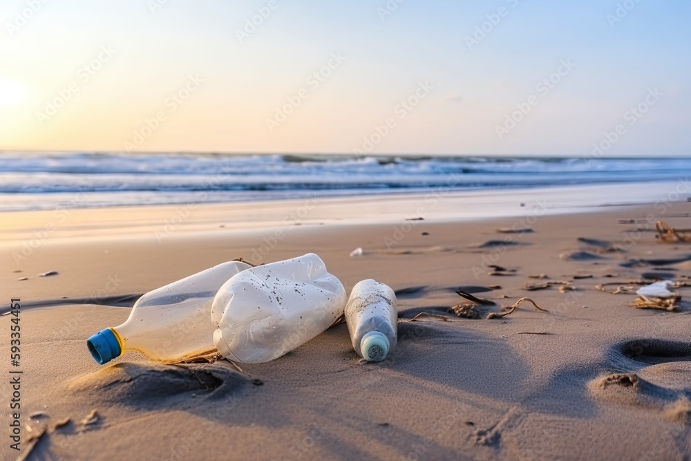 Plastic in water, polluted ocean on the beach, marine ecologic concept Plastic in water, polluted ocean on the beach, marine ecologic concept