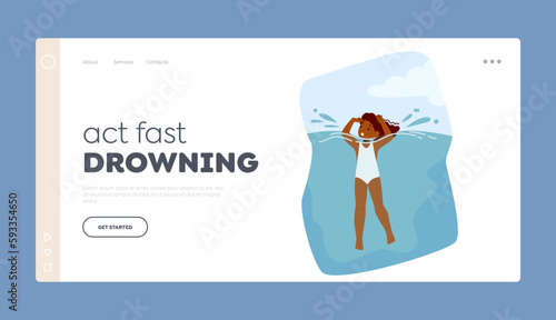 Little Girl Drowning Page Template. Struggling Child Submerged In Water Thrashing Arms And Legs In Distress