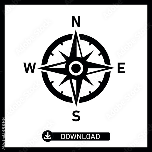 Vector compass rose with North, South, East and West indicated 