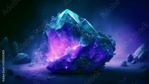 Amethyst crystal druse, beautiful crystal background, generative ai. © jozefklopacka