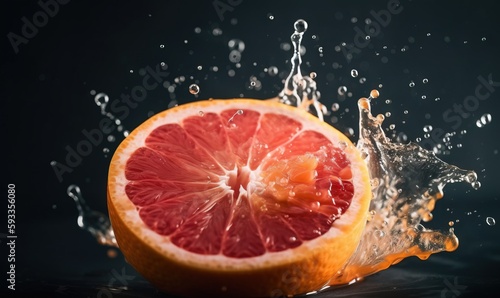  a grapefruit being dropped into water with a splash.  generative ai