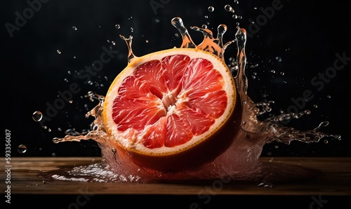  a grapefruit is being splashed with water on a table.  generative ai