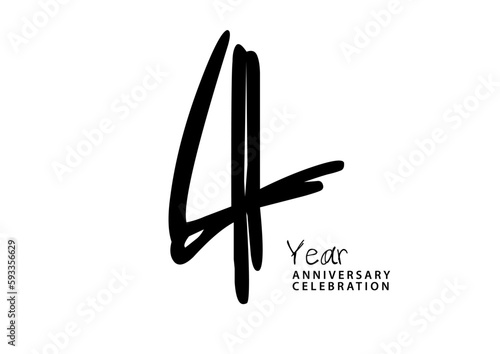 4 year anniversary celebration black color logotype vector, 4 number design, 4th Birthday invitation, anniversary logo template, logo number design vector, calligraphy font, typography logo