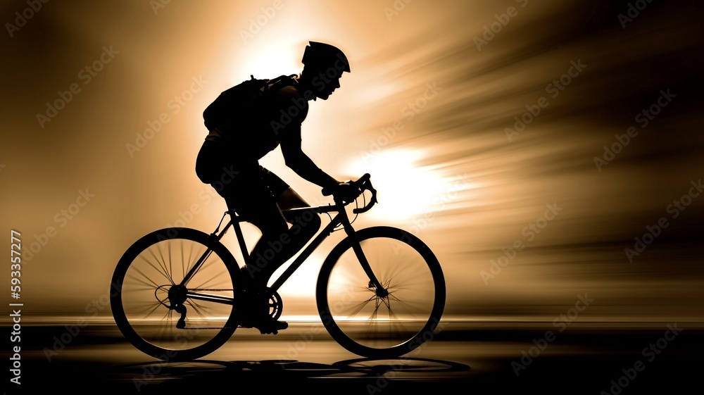 Obraz premium silhouette of a person riding a bike generative ai