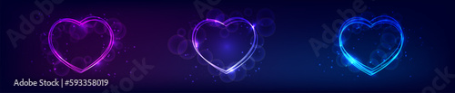 Neon frame in heart form with shining effects and sparkles