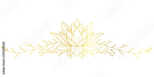 Lotus flower line art style  with gold color, vesak day vector