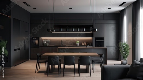 Wallpaper Mural interior of a modern futuristic kitchen with plants or botanicals, interior design, generative AI Torontodigital.ca