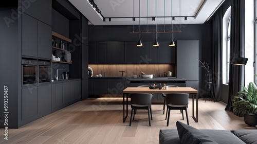 interior of a modern futuristic kitchen with plants or botanicals  interior design  generative AI