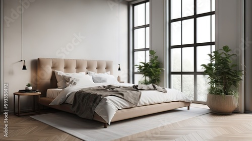 bedroom interior design scene, minimalistic, generative AI