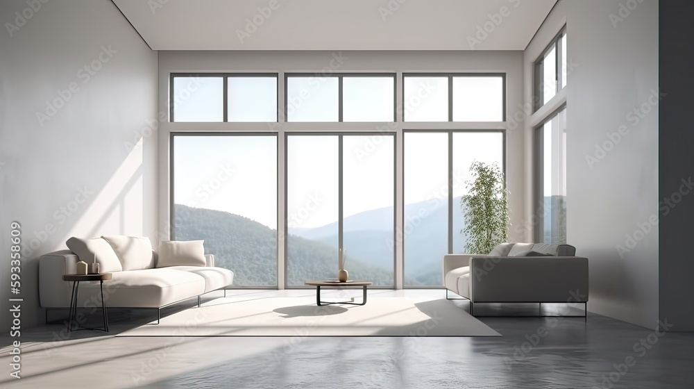 Fototapeta premium modern living room, loft interior, minimalistic, generative AI