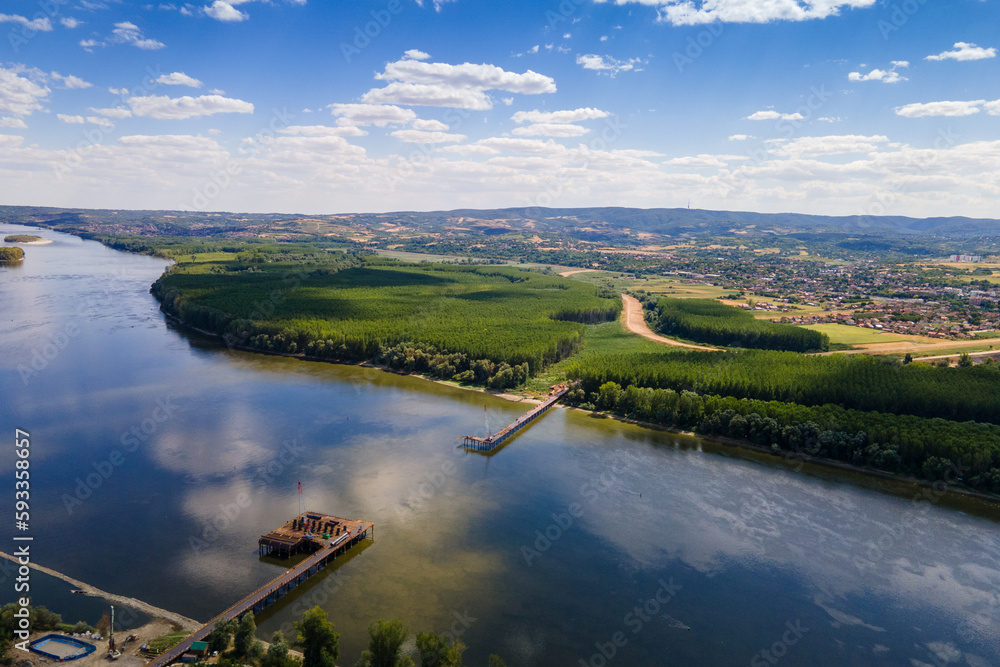 Obraz premium bridge construction site on Danube river in Novi Sad Serbia