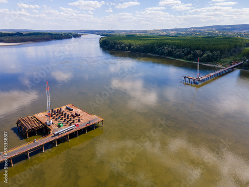 bridge construction site on Danube river in Novi Sad Serbia