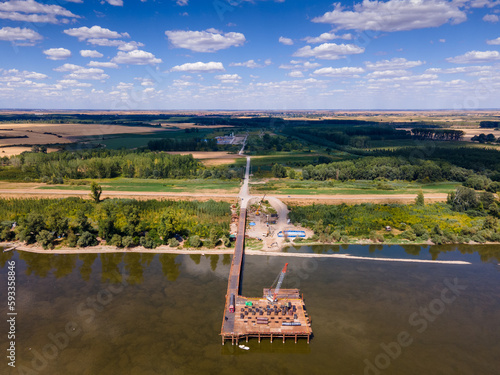 bridge construction site on Danube river in Novi Sad Serbia