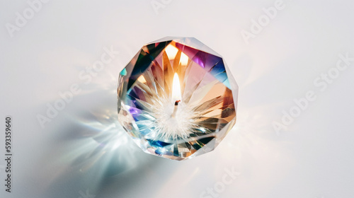 Energy Healing and Aura Cleansing Crystal Ball Prism with Candle Burning Inside for Manifestation and Divination - Generative AI photo