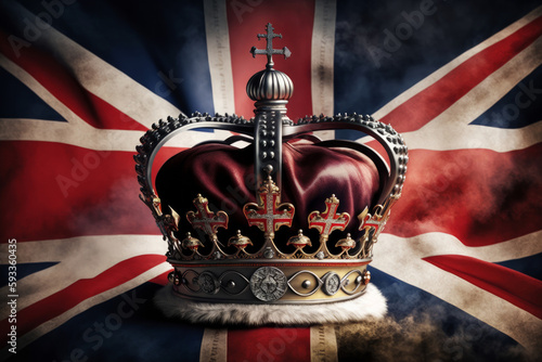 A royal crown with a union jack UK flag. Coronation of the king. Generative ai