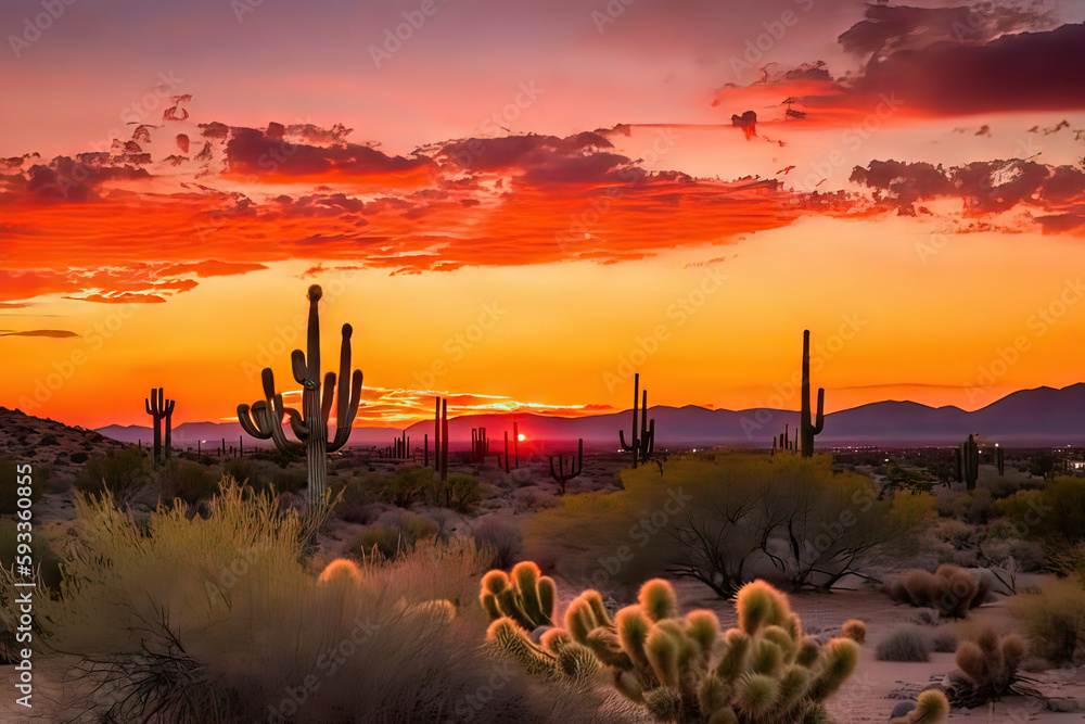 vibrant and colorful sunset over a desert
