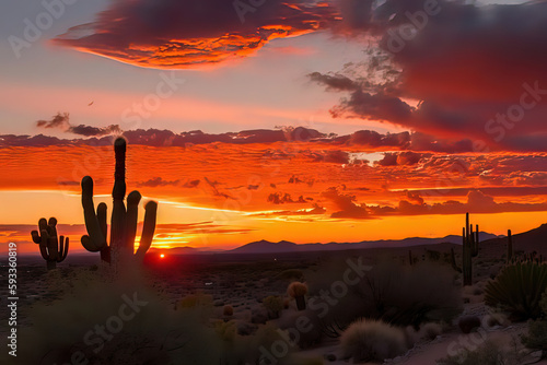 vibrant and colorful sunset over a desert © horace