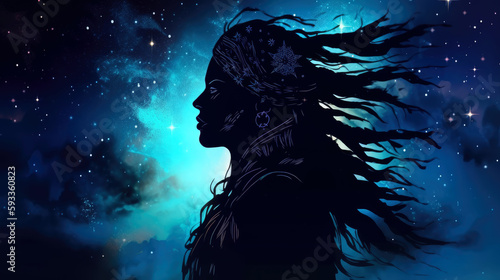 shamanic girl in cosmic space. generative ai.
