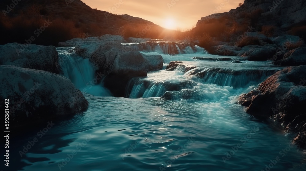 Naklejka premium Waterfall & Sunset, White Rocksm, Cinematic Shot