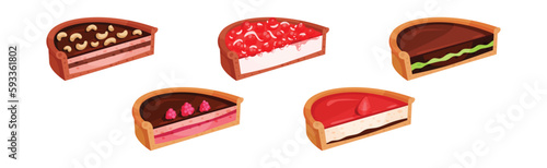 Sweet Homemade Pie or Cheesecake Halves with Berry Filling and Crust Made of Shortcrust Pastry Vector Illustration Set