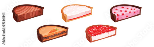 Sweet Homemade Pie or Cheesecake Halves with Berry Filling and Crust Made of Shortcrust Pastry Vector Illustration Set