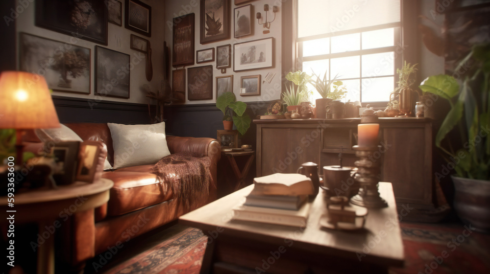 Cozy Living Room Interior, Modern interior design, 3D render, 3D illustration