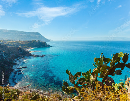 Obraz na płótnie Beautiful Calabrian Tyrrhenian sea coastline landscape. Not far from Capo Vaticano Ricardi, Tropea, Calabria, Italy. w salonie