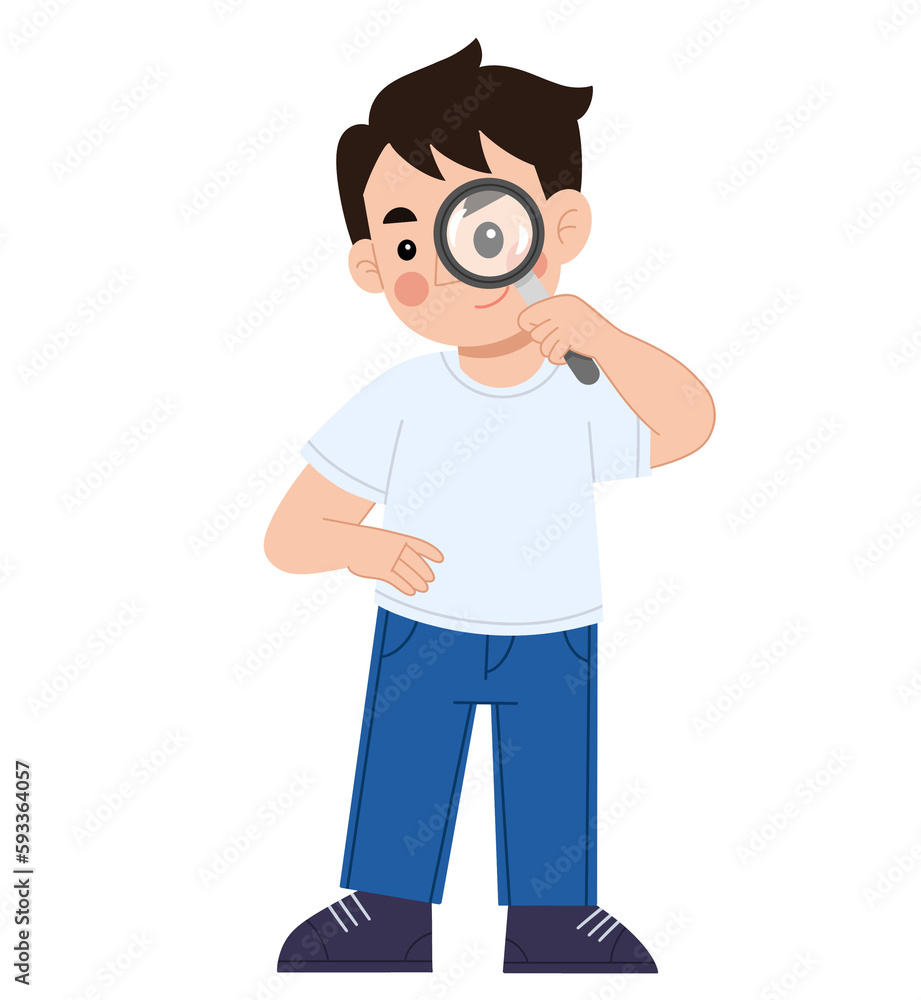 Illustration of little boy with magnifying glass