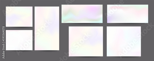 Gradient mesh cover set of backgrounds texture foil pearl shades. Abstract stylish gradient with holographic foil. 90s  80s retro style