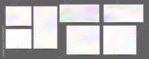 Gradient mesh cover set of backgrounds texture foil pearl shades. Abstract stylish gradient with holographic foil. 90s, 80s retro style