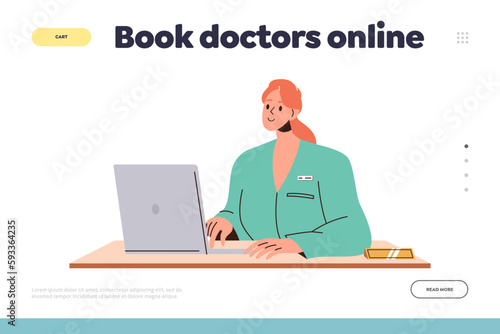 Internet service to book doctors online landing page design template with specialist ready to help