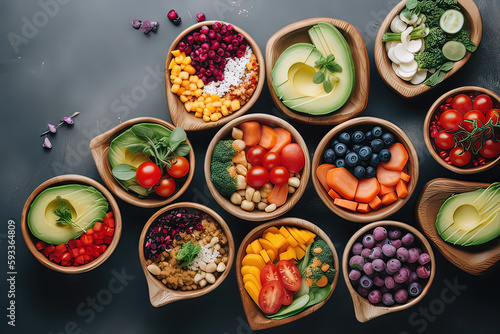 Heart Bowls with Colourful  Healthy Food